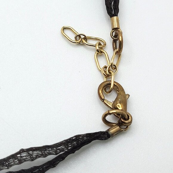 Curved Dichroic Fused Glass Pendant Gauze Double Strand Necklace 17" Signed TB - Picture 12 of 12